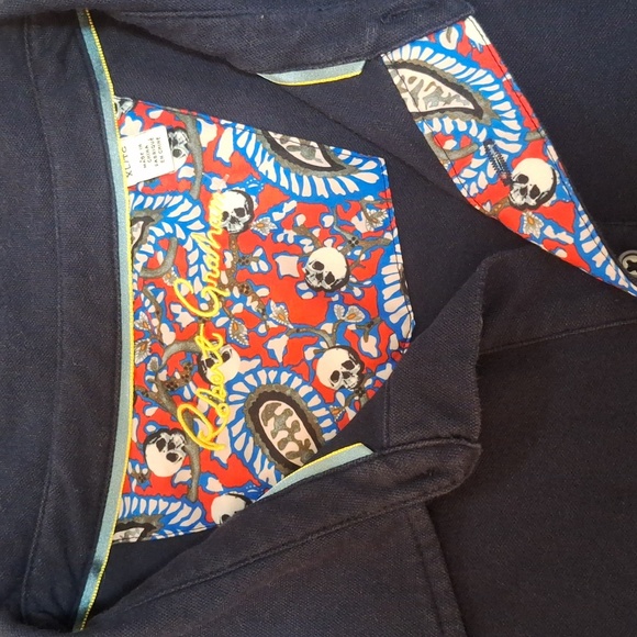 Robert Graham Skull Detail Navy Vlue Men's Polo Size XL - Picture 1 of 6